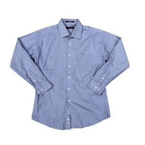 JONES NEW YORK Vintage Dress Shirt Men's 17 34/35 Super 80s Two Ply Blue Cotton 